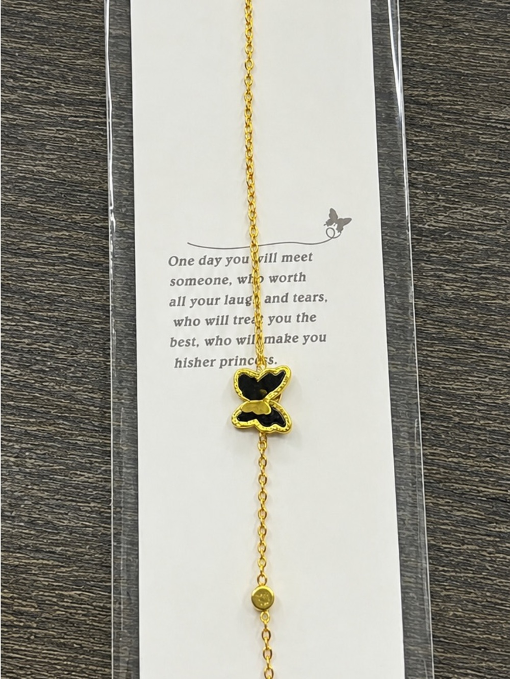 Gold Butterfly Chain Bracelet with Black Enamel Accent